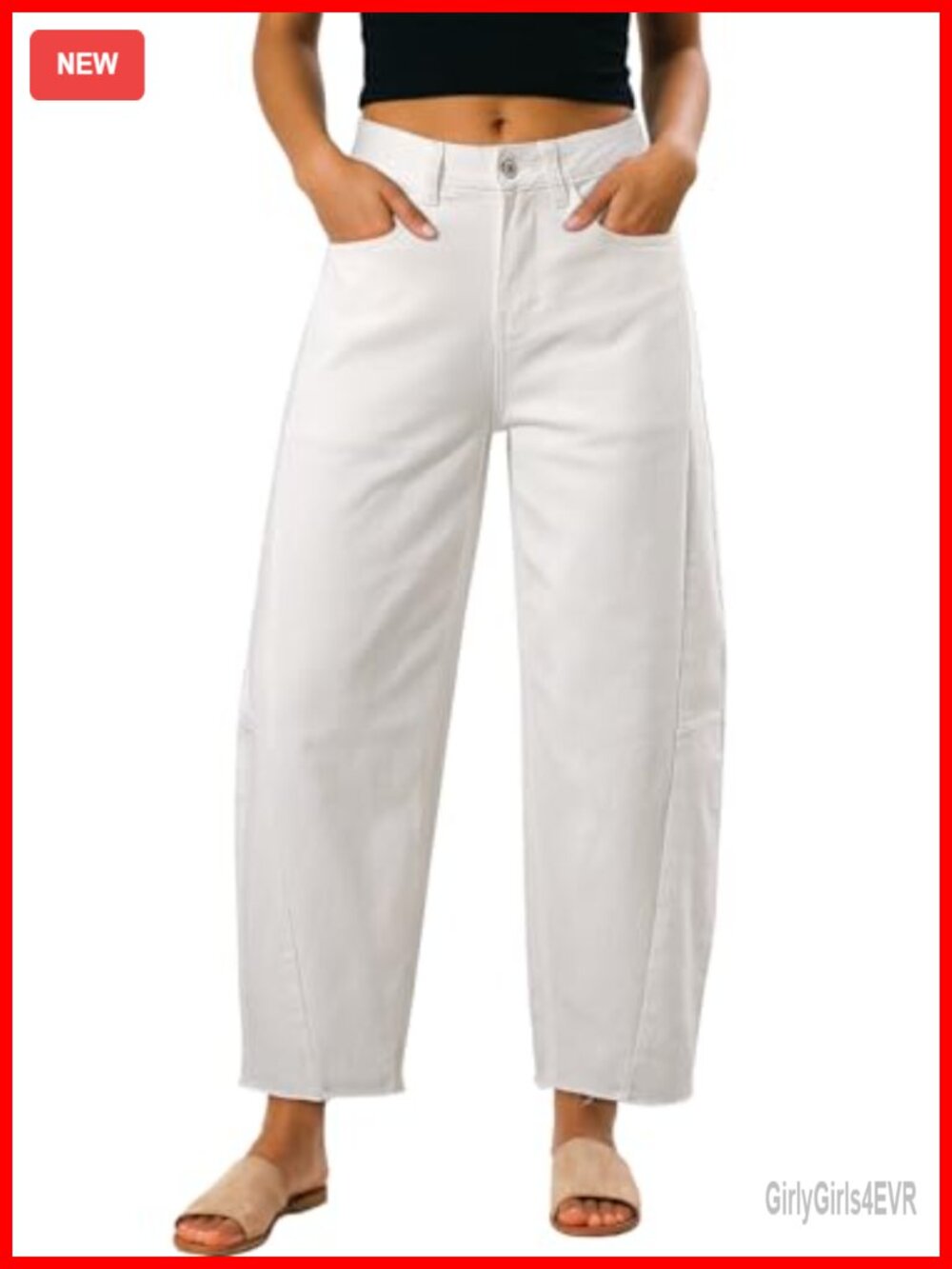 High Waisted Wide Leg Barrel Jeans Raw Edge Hem Loose Fit Denim Pants